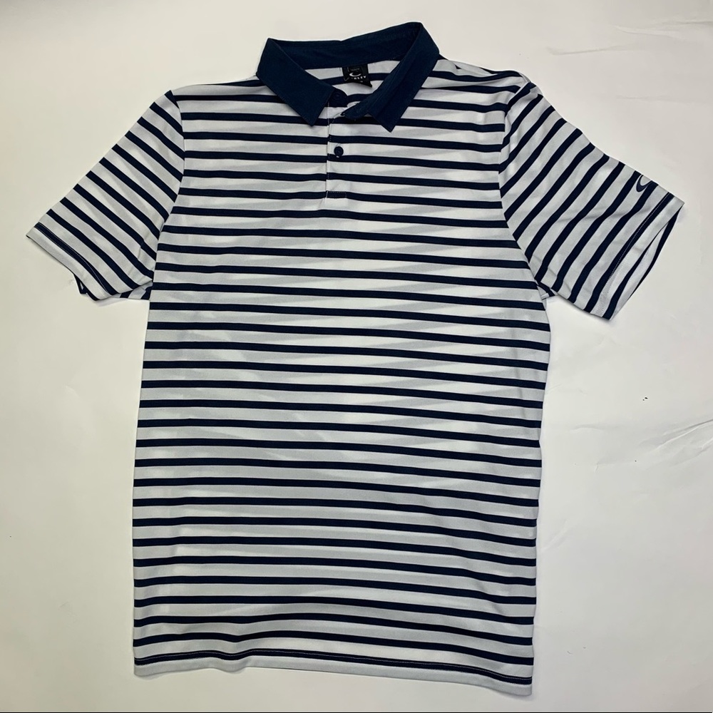 Oakley striped golf polo. Blue and white